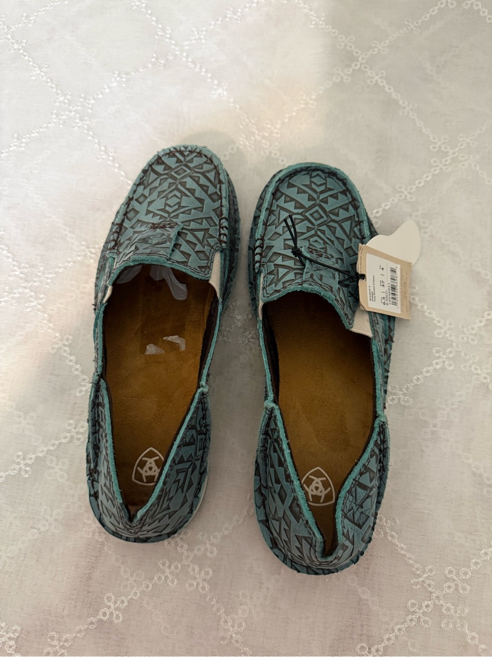 Ariat Teal Geometric Slip-On Moccasins